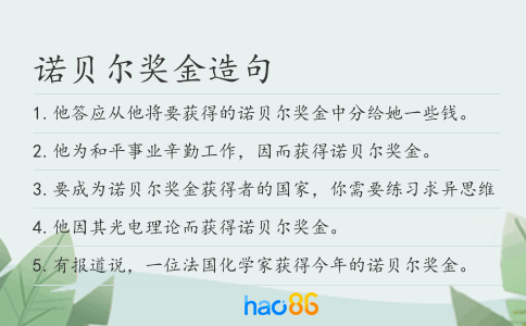 诺贝尔奖金造句