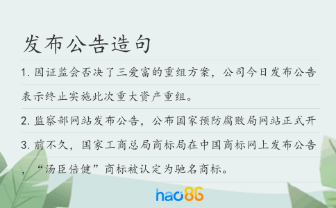 发布公告造句