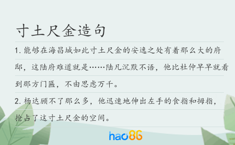 寸土尺金造句
