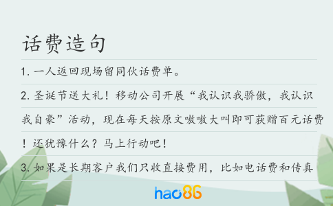 话费造句